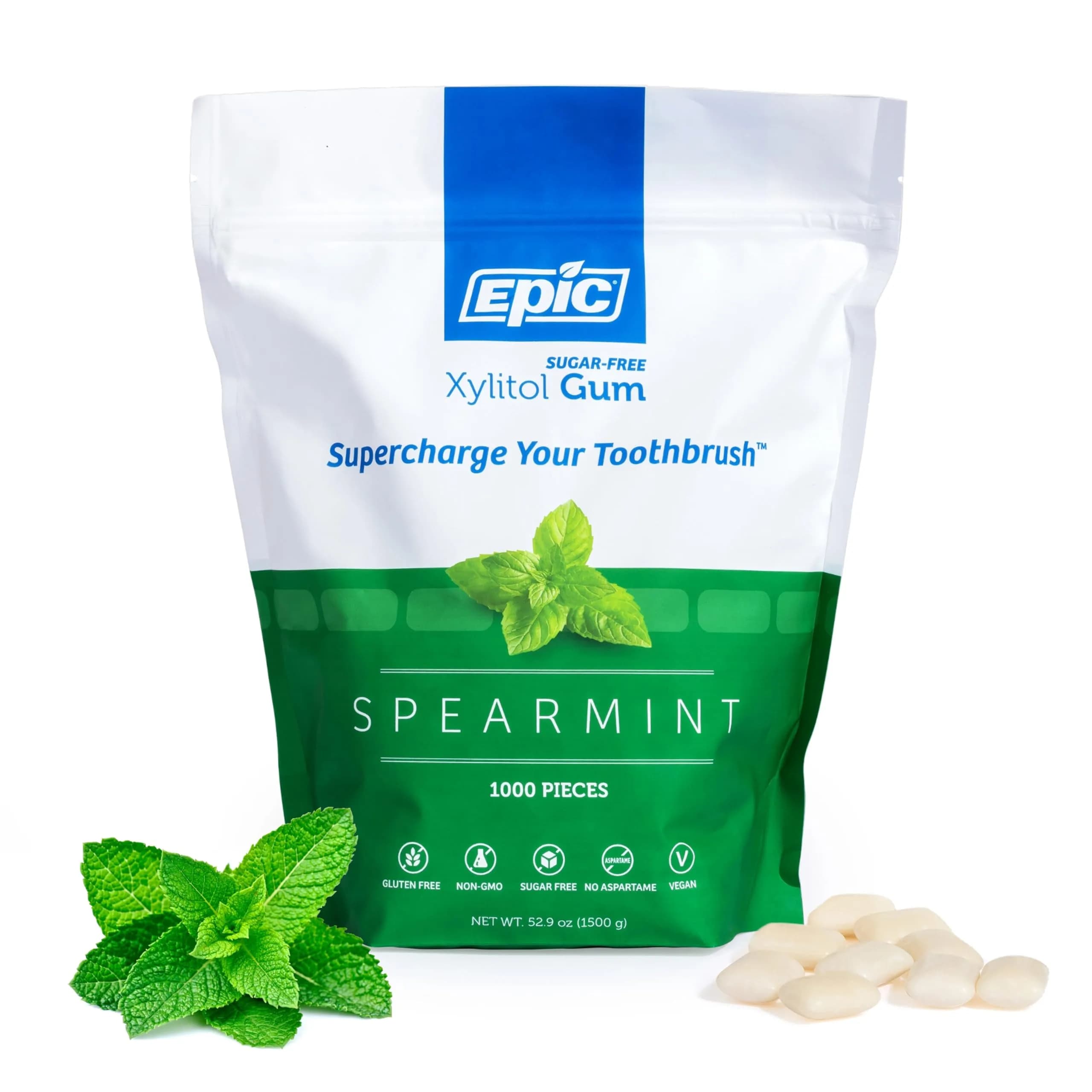 Epic Xylitol Spearmint Gum, 1000 Pieces | Sugar Free, No Artificial Sweeteners, Vegan