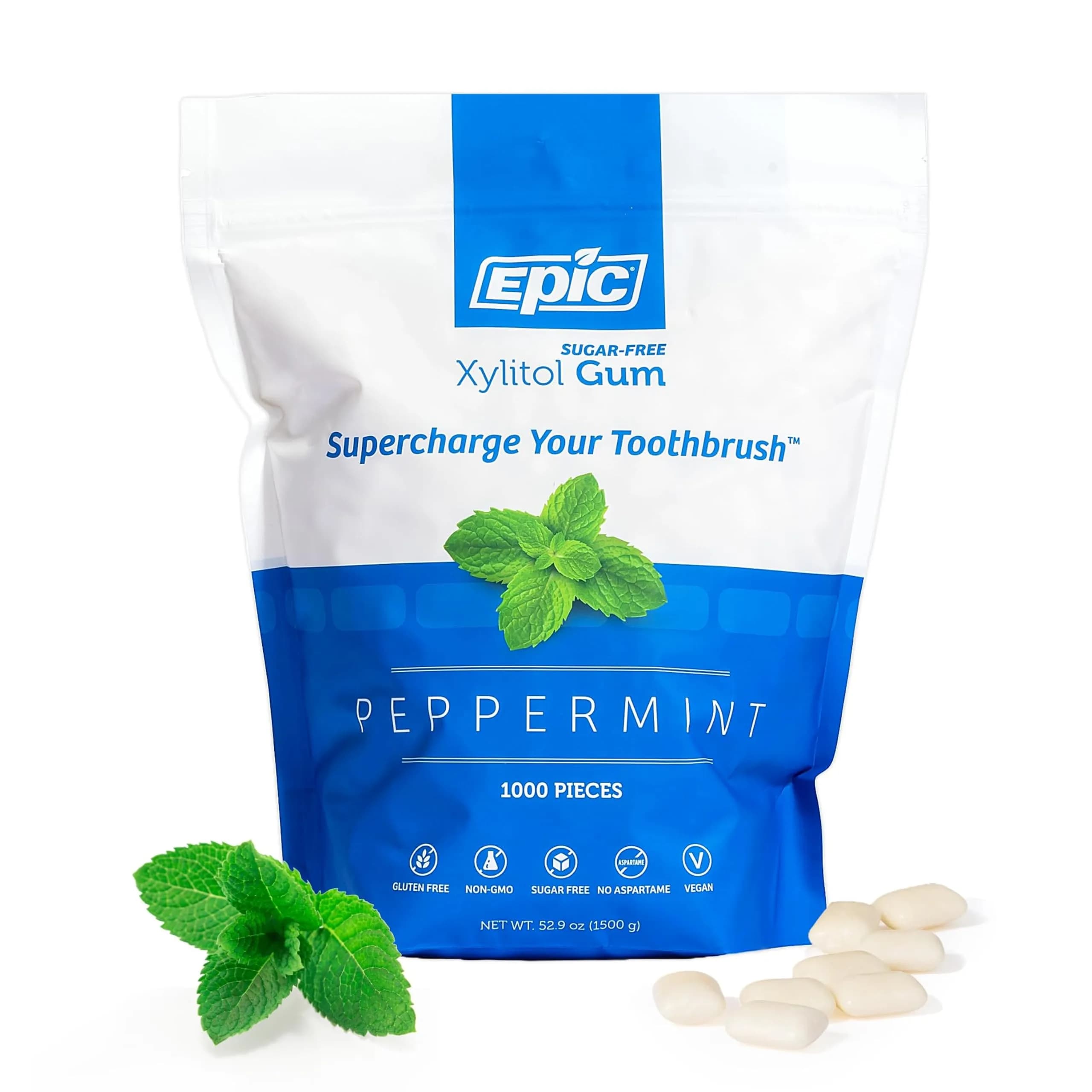 Epic Xylitol Peppermint Gum, 1000 Pieces | Sugar Free, No Artificial Sweeteners, Supports Oral Health