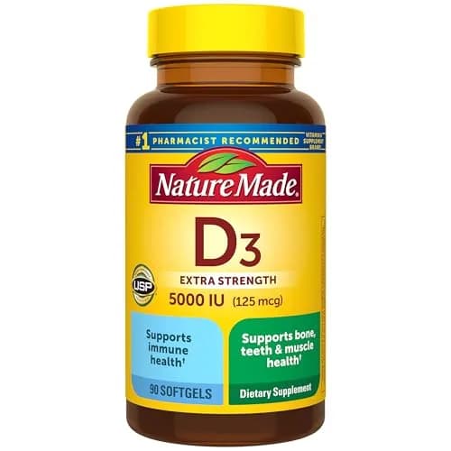 Nature Made Vitamin D3 5000 IU (125 mcg), 90 Vitamin D Softgels | Extra Strength for Bone & Immune Support thumbnail 1