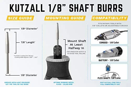 Kutzall Original Taper Rotary Burr 1⁄8" Shaft Coarse Wood Carving Tool for Dremel, Foredom, Milwaukee | Tungsten Carbide thumbnail 3