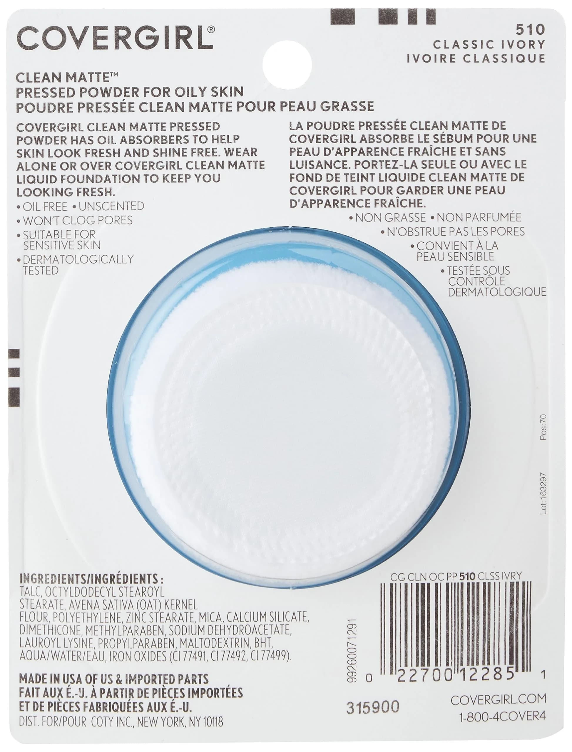 Covergirl Clean Matte Pressed Powder in Classic Ivory (0.35 Oz, Pack of 1) - Shine-Free & Oil-Absorbing - view 2