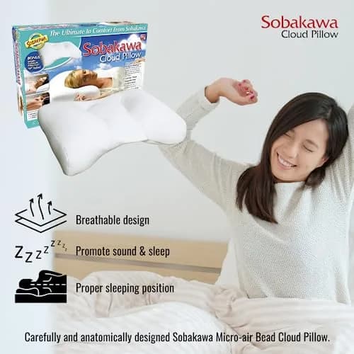 Sobakawa Cloud Pillow with Microbead Fill - Contoured Neck Support Pillow - White - 18.5 x 12.6 x 3.15 inches (47 cm x 32 cm x 8 cm) thumbnail 2