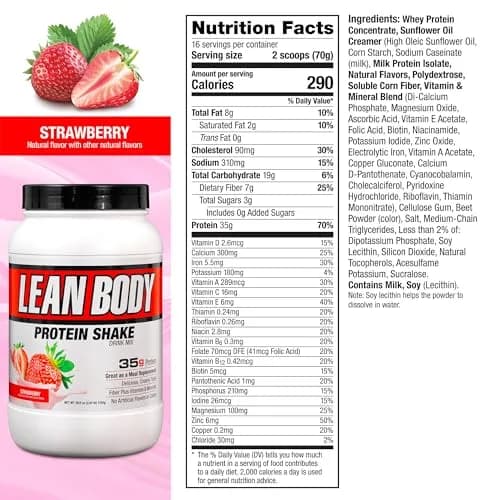 Labrada Lean Body Hi-Protein Shake Strawberry 2.47lb | Supports Lean Body & Muscle Recovery thumbnail 5