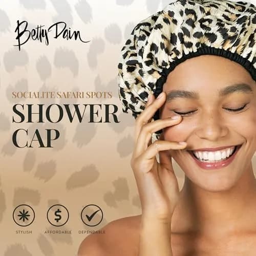 Betty Dain Socialite Reusable Shower Cap, Safari Spots, Terry Lined, 1 Count thumbnail 2