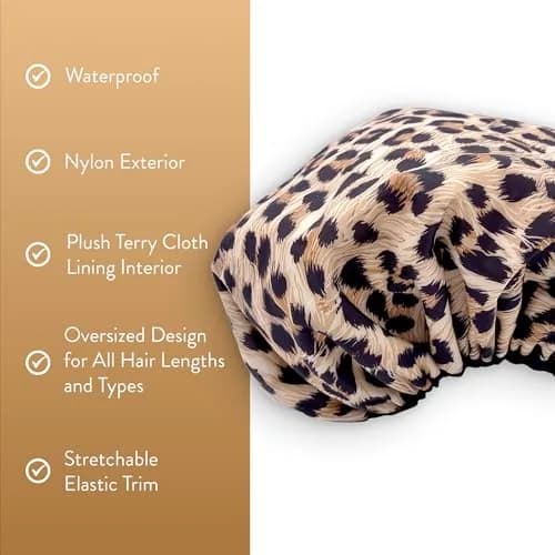 Betty Dain Socialite Reusable Shower Cap, Safari Spots, Terry Lined, 1 Count thumbnail 3
