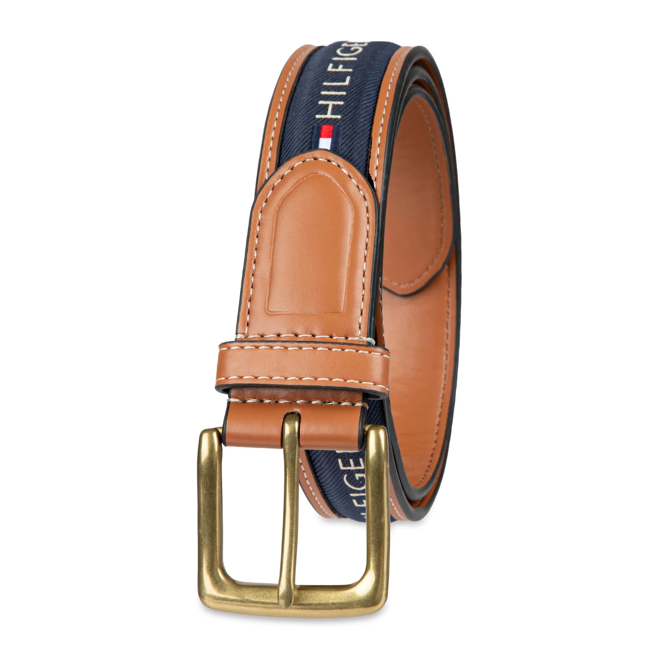 Tommy Hilfiger Men's Ribbon Inlay Casual Belt with Harness Buckle, Navy, 35.6 cm (1.4 inches) | Classic American Style - main product image