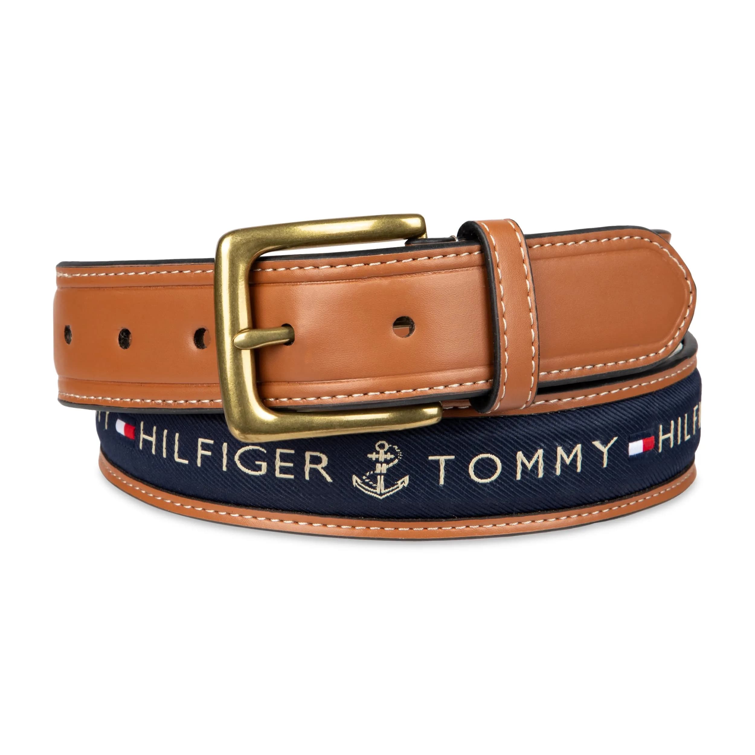 Tommy Hilfiger Men's Ribbon Inlay Casual Belt with Harness Buckle, Navy, 35.6 cm (1.4 inches) | Classic American Style - view 2