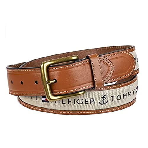 Tommy Hilfiger Men's Fabric Ribbon Inlay Casual Leather Belt | Classic & Stylish Fit (70-120 chars) thumbnail 1