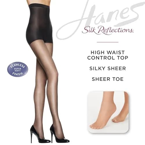 Hanes Silk Reflections Control Top Sheer Toe Pantyhose Size EF | Sheer, High Waisted, Control Top (115 characters) thumbnail 3