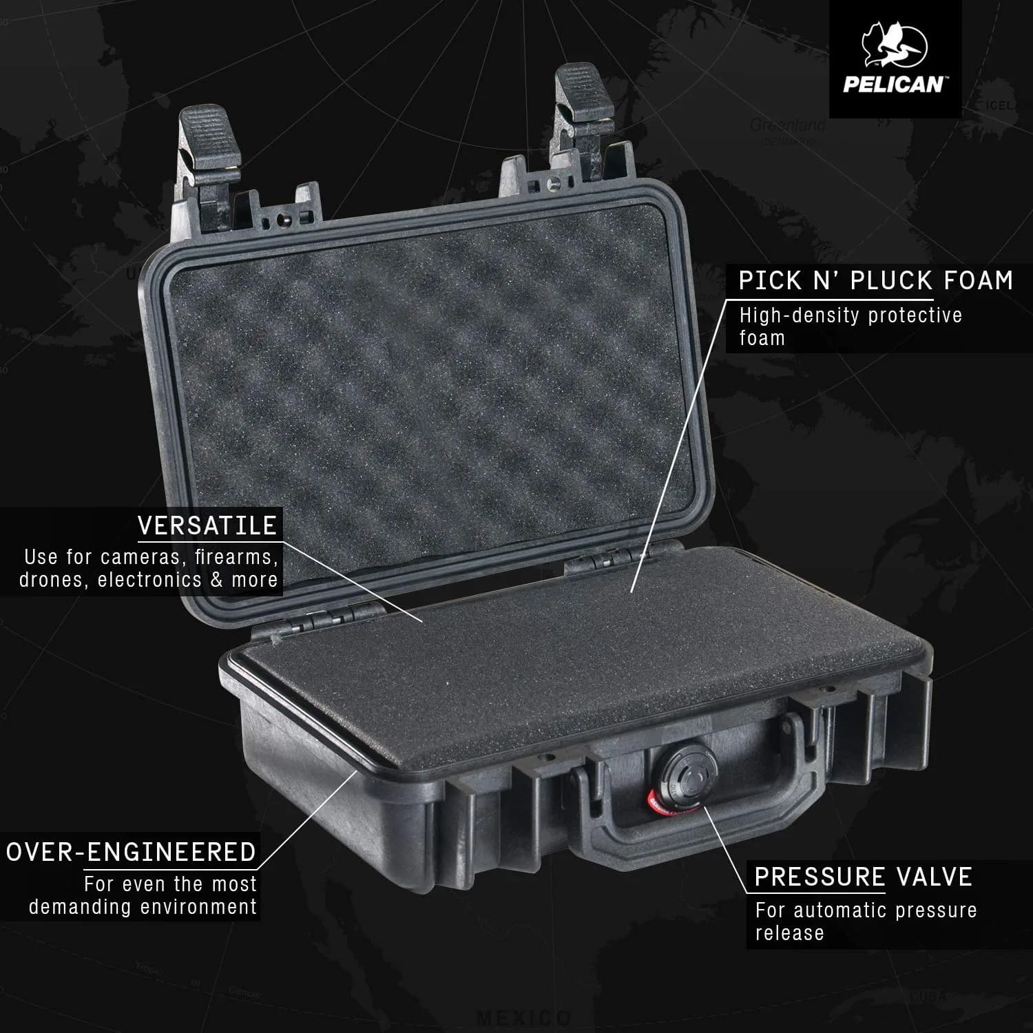 Pelican 1170 Case With Foam (Black) 26.8 cm x 15.3 cm x 8 cm | Watertight & Crushproof Protection - view 3