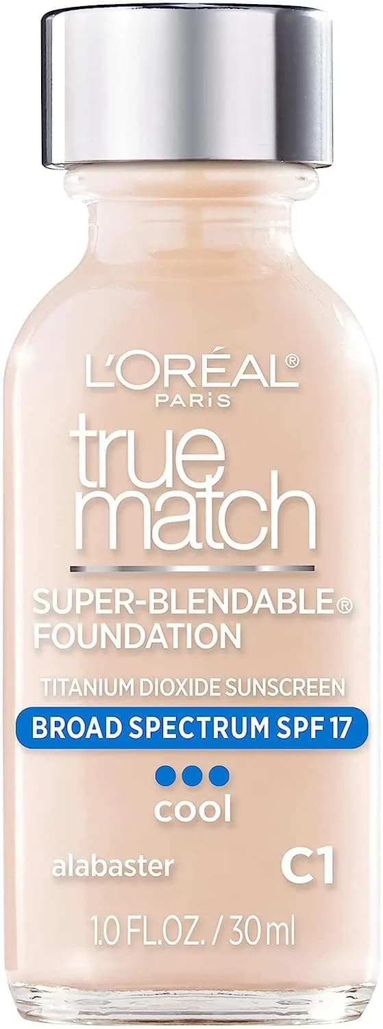 L'Oreal Paris True Match Super-Blendable Liquid Foundation C1 Alabaster 1 Fl Oz | Natural Finish, SPF 17, For All Skin Types