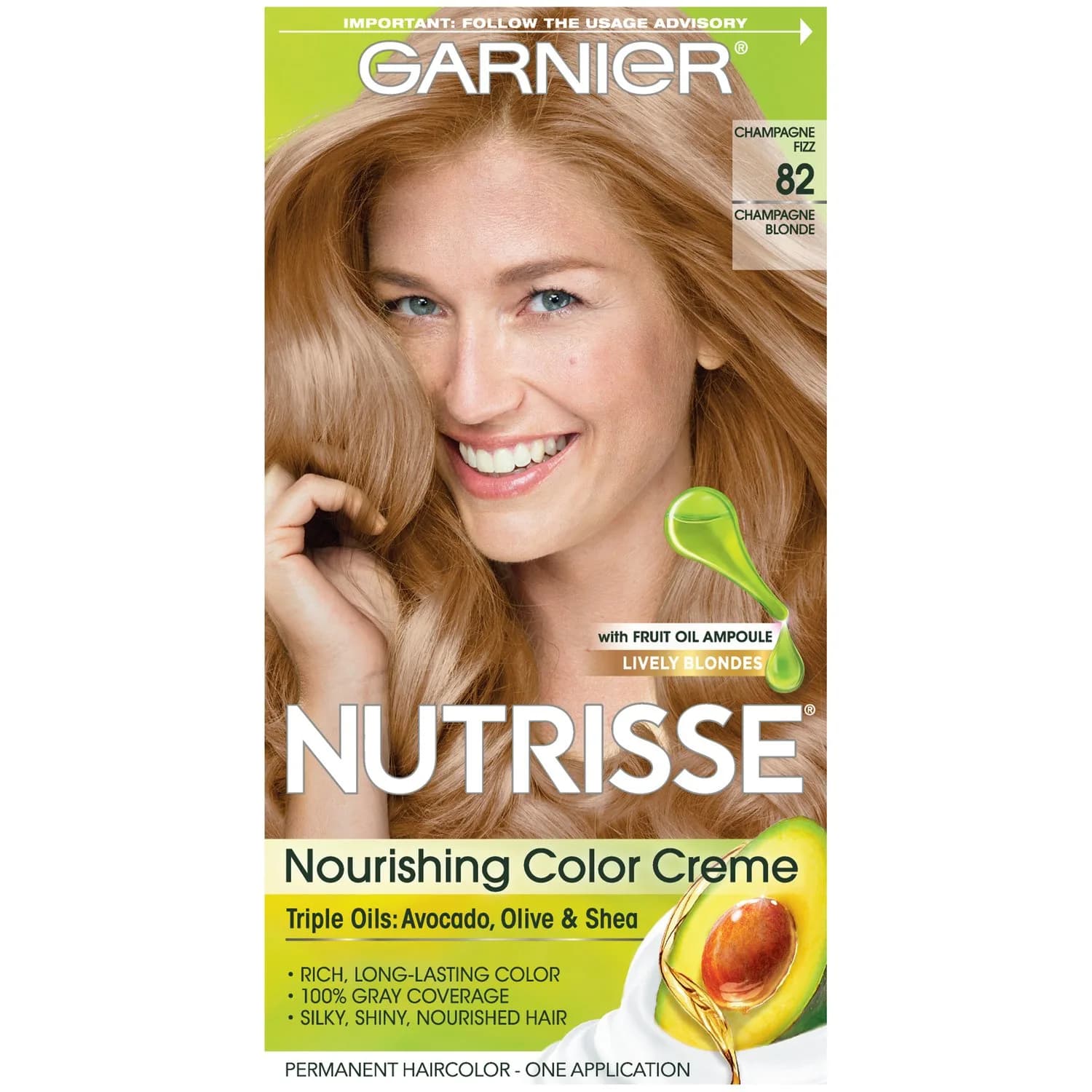 Garnier Nutrisse Nourishing Hair Color Creme 82 Champagne Blonde (156 ml / 5.27 fl oz) | Permanent Grey Coverage — 82 Champagne Blonde (Champagne Fizz)