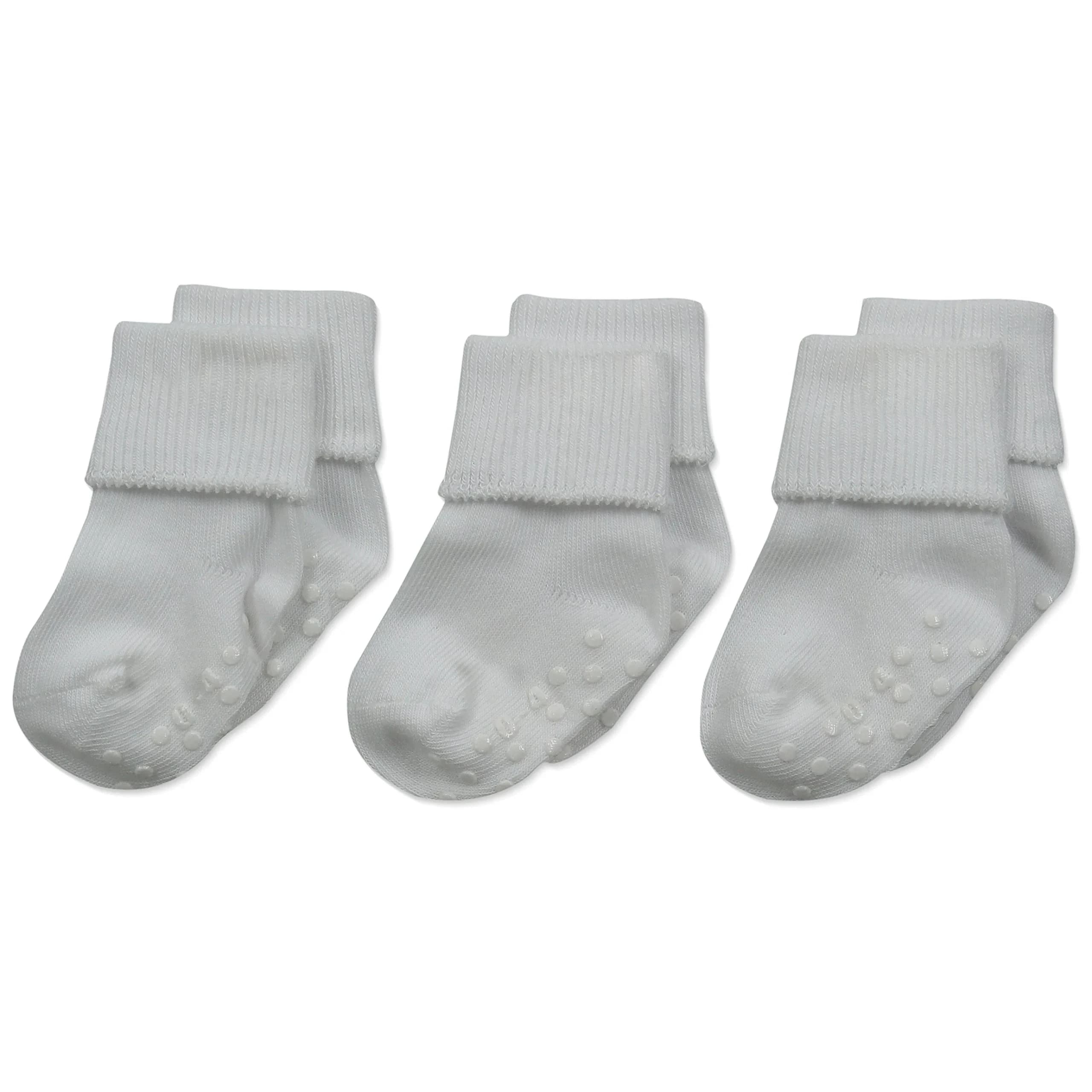 Jefferies Socks Baby Organic Cotton Skid Cuff Socks 3 Pair, White, 0-3 Months | Soft & Breathable for Indian Climates