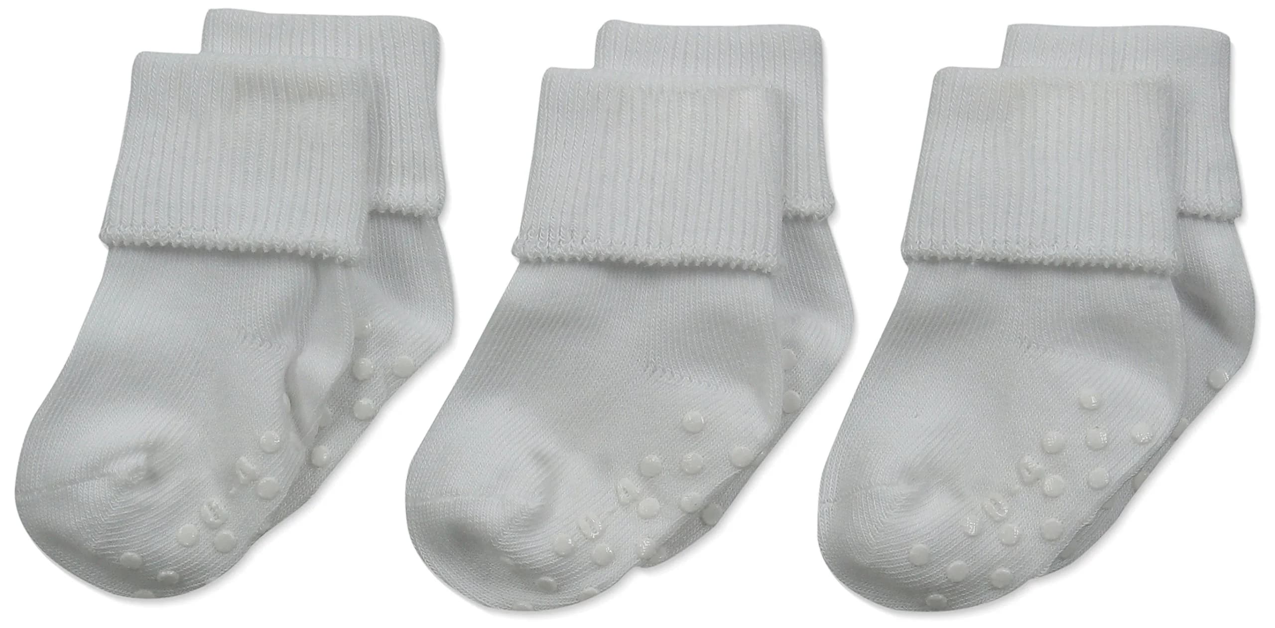 Jefferies Socks Baby Organic Cotton Skid Cuff Socks 3 Pair, White, 0-3 Months | Soft & Breathable for Indian Climates - main product image