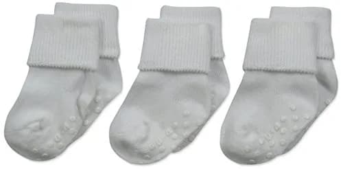 Jefferies Socks Baby Organic Cotton Skid Cuff Socks 3 Pair, White, 0-3 Months | Soft & Breathable for Indian Climates thumbnail 1