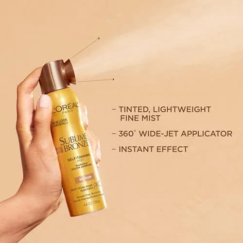 L'Oreal Paris Sublime Bronze Self-Tanning Mist, Medium Natural Tan 136ml (4.6 oz) | Streak-Free Airbrush Tan thumbnail 6