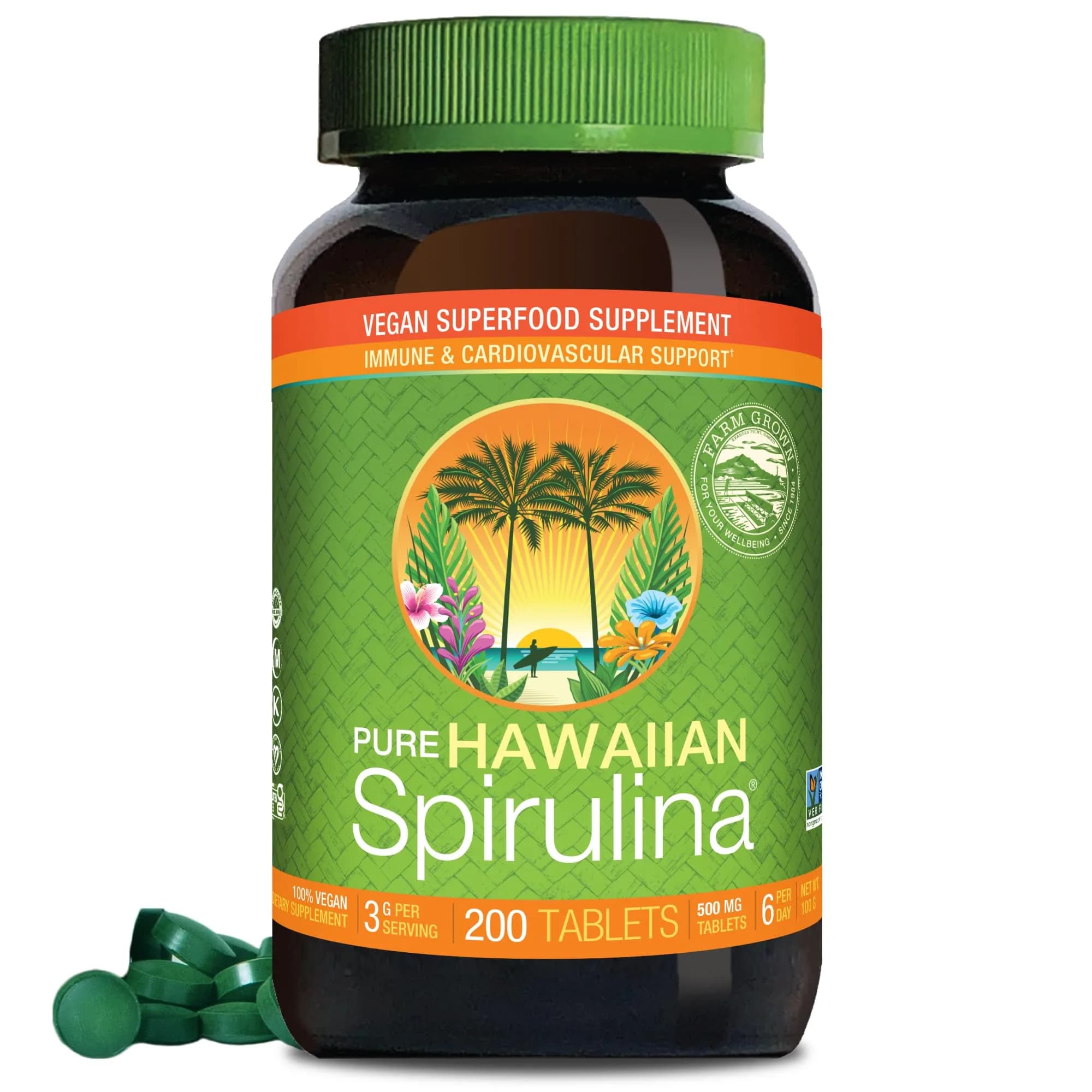 Nutrex Hawaii Pure Hawaiian Spirulina Tablets, Vegan, 500 mg, 200 Count | Supports Cellular Health & Immunity