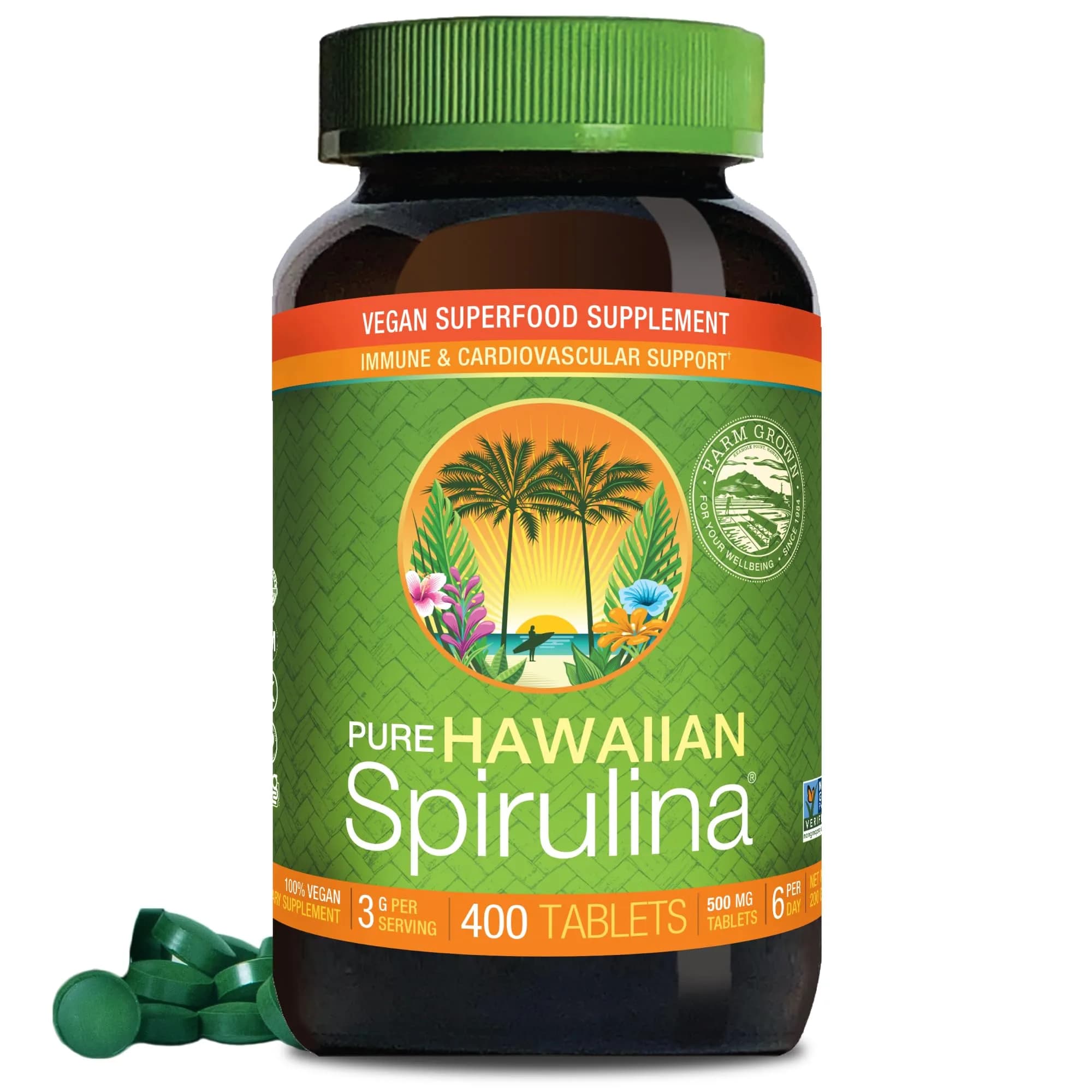 Nutrex Hawaii Pure Hawaiian Spirulina Tablets, Vegan, 500 mg, 400 Count | Supports Eye & Immune Health — Green