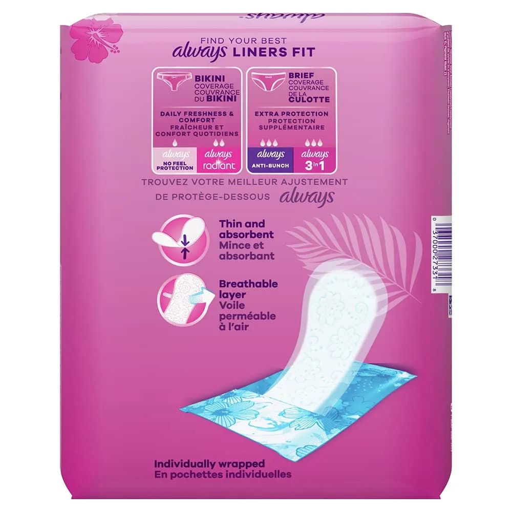 Always Thin No Feel Protection Daily Liners Regular Absorbency Unscented, 162 Count Pack | USA Imported Panty Liners - view 2