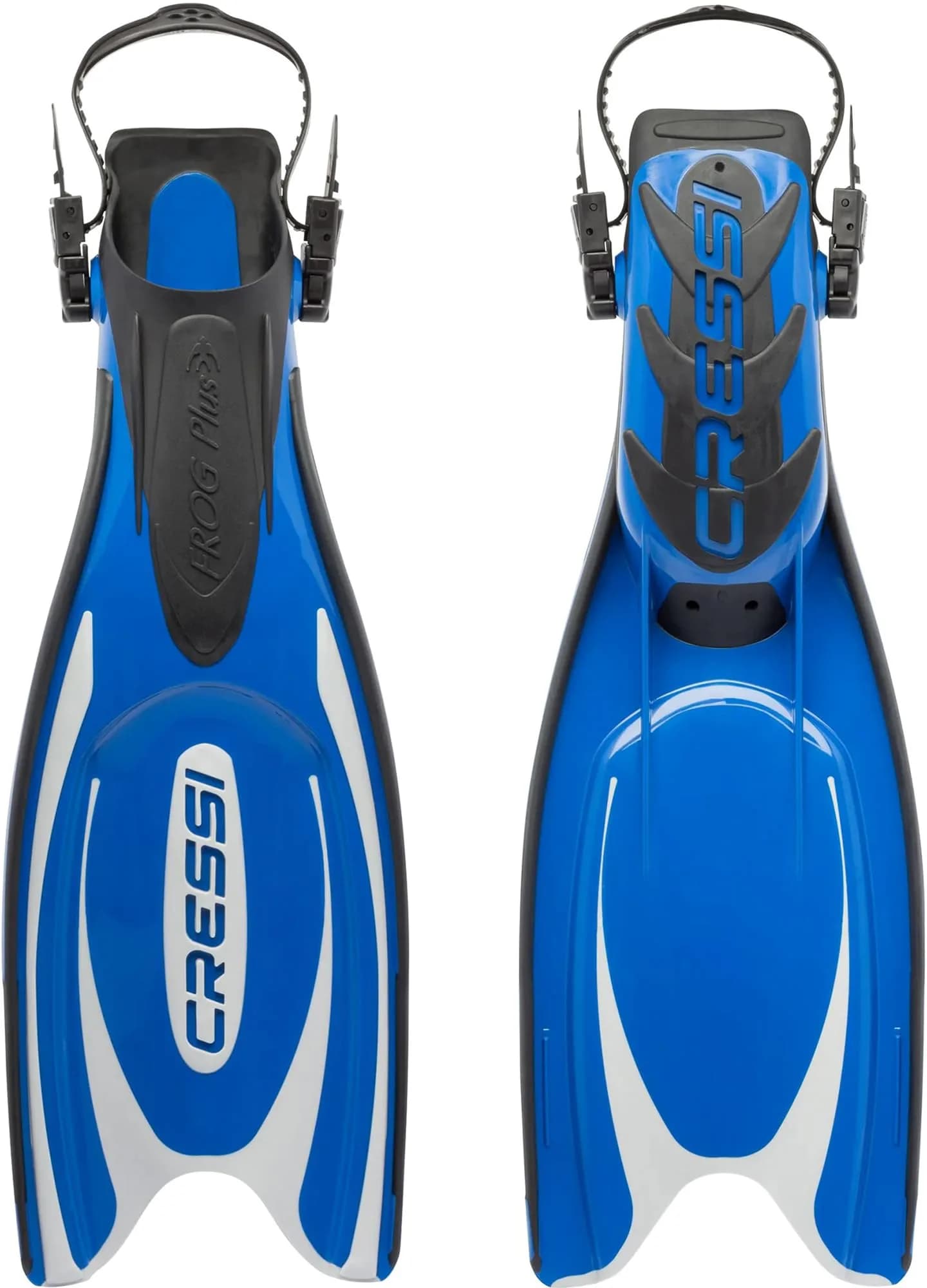 Cressi Frog Plus Blue/Silver | 20% Larger Blade, Channeling Power, Fall Snorkeling Fins, Fits 3-7mm Boots — Blue/Silver / M/L | US Man 9-11 | US Lady 10-12 | EU 41/44