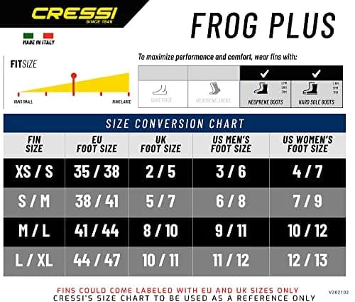 Cressi Frog Plus Blue/Silver | 20% Larger Blade, Channeling Power, Fall Snorkeling Fins, Fits 3-7mm Boots thumbnail 5