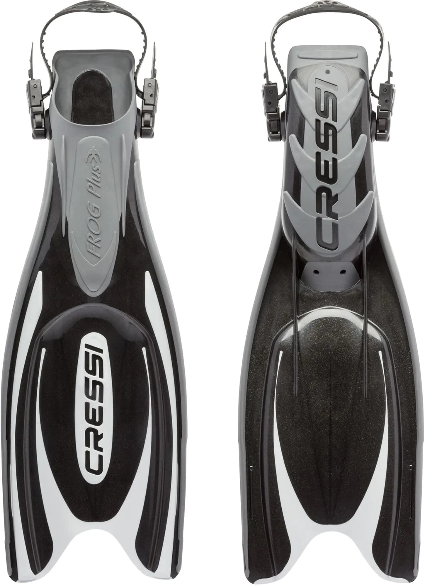 Cressi Frog Plus Blue/Silver | 20% Larger Blade, Channeling Power, Fall Snorkeling Fins, Fits 3-7mm Boots — Black/Silver / S/M | US Man 6-8 | US Lady 7-9 | EU 39/42