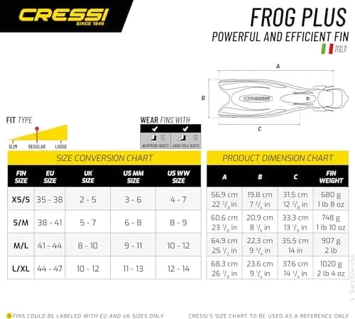 Cressi Frog Plus Open-Heel Scuba Fins | 20% Larger Blade, Channeling Power, Fall Water Sports thumbnail 6