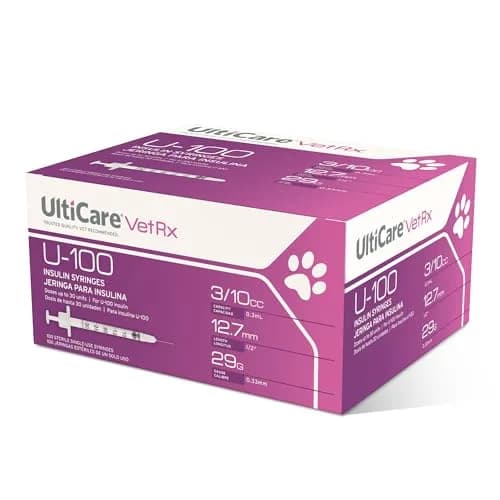UltiCare VetRx U-100 Insulin Syringes for Pets, 3/10cc, 29G x 1/2" | Precise, Comfortable Pet Insulin Delivery thumbnail 1