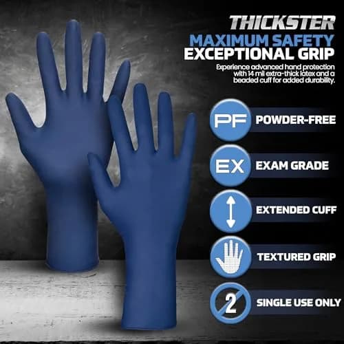 SAS Thickster Powder Free Latex Gloves Extra Large | Exam Grade 14 Mil, 50 Gloves thumbnail 2