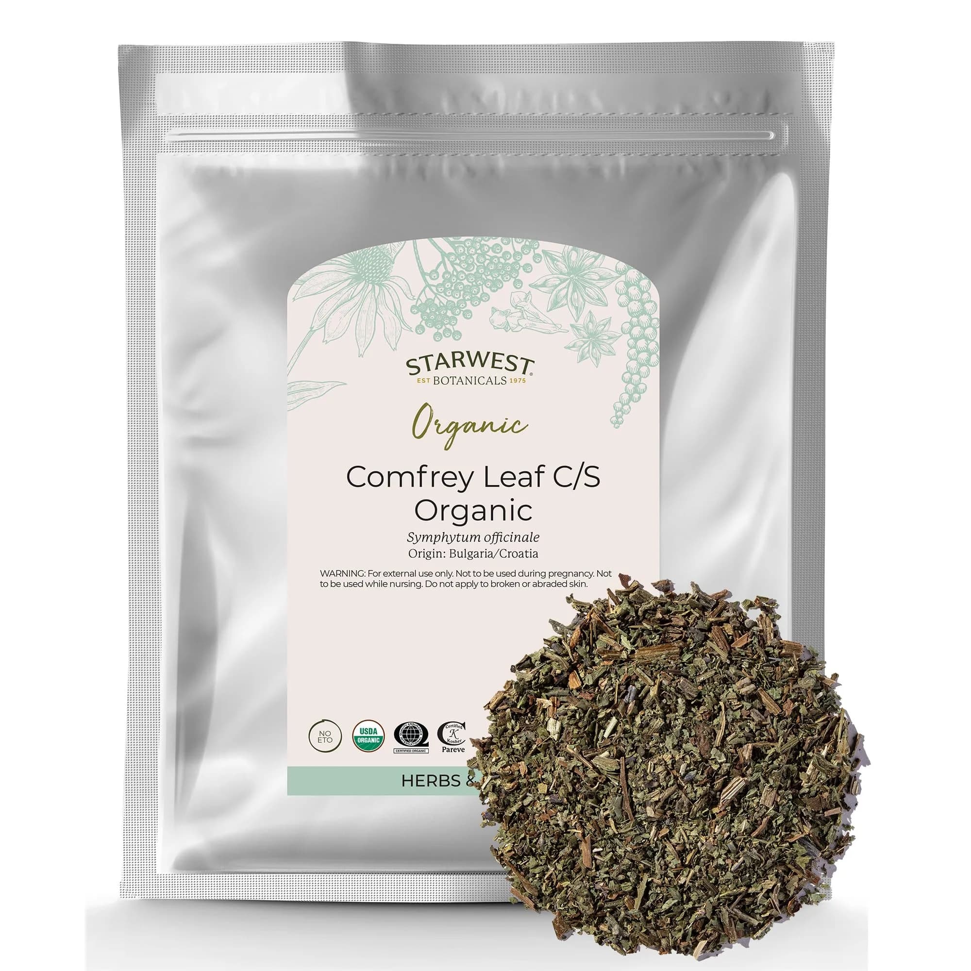 Starwest Botanicals Organic Comfrey Leaf Cut and Sifted 16 Ounce (1 lb) | Herbal Topical & Infusion Use — No Color