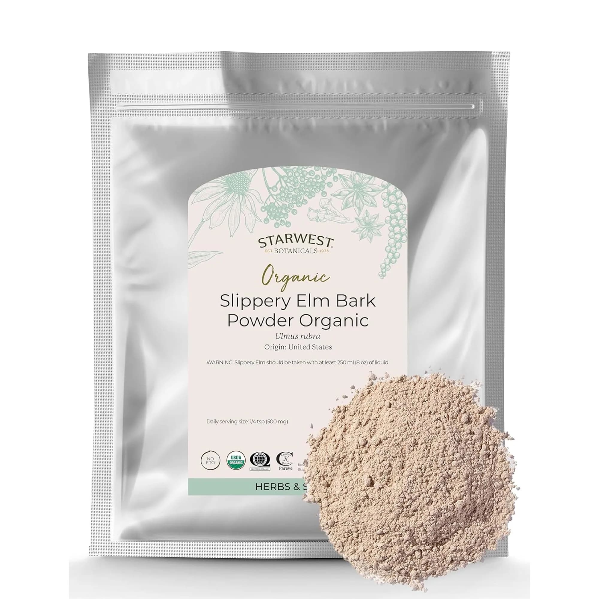 Starwest Botanicals Organic Slippery Elm Bark Powder 454g (1 lb) | Traditional Herb for Tea & Recipes