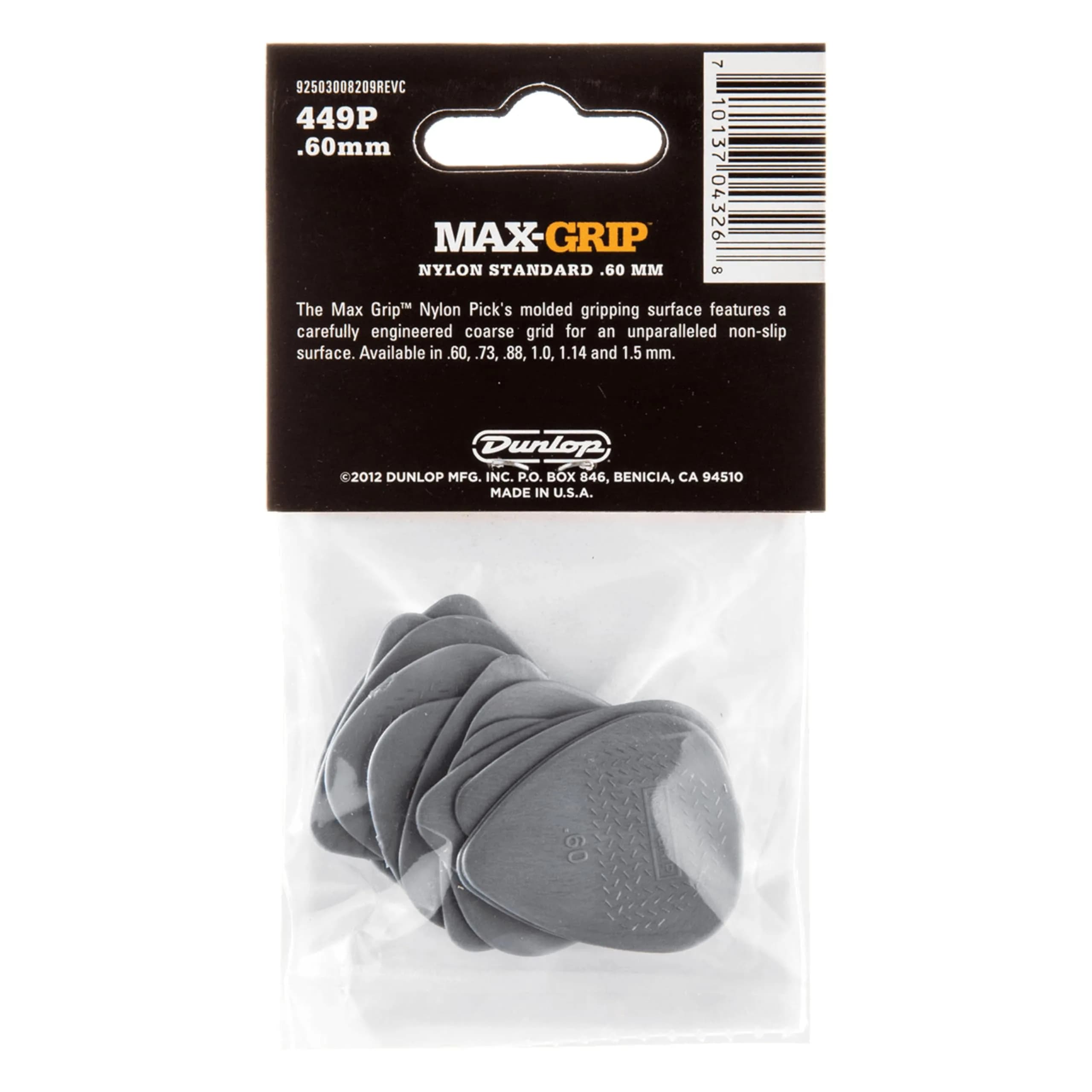 Jim Dunlop Max-Grip Nylon Standard Guitar Picks - Light Grey, .88mm (72 Pack) - view 2