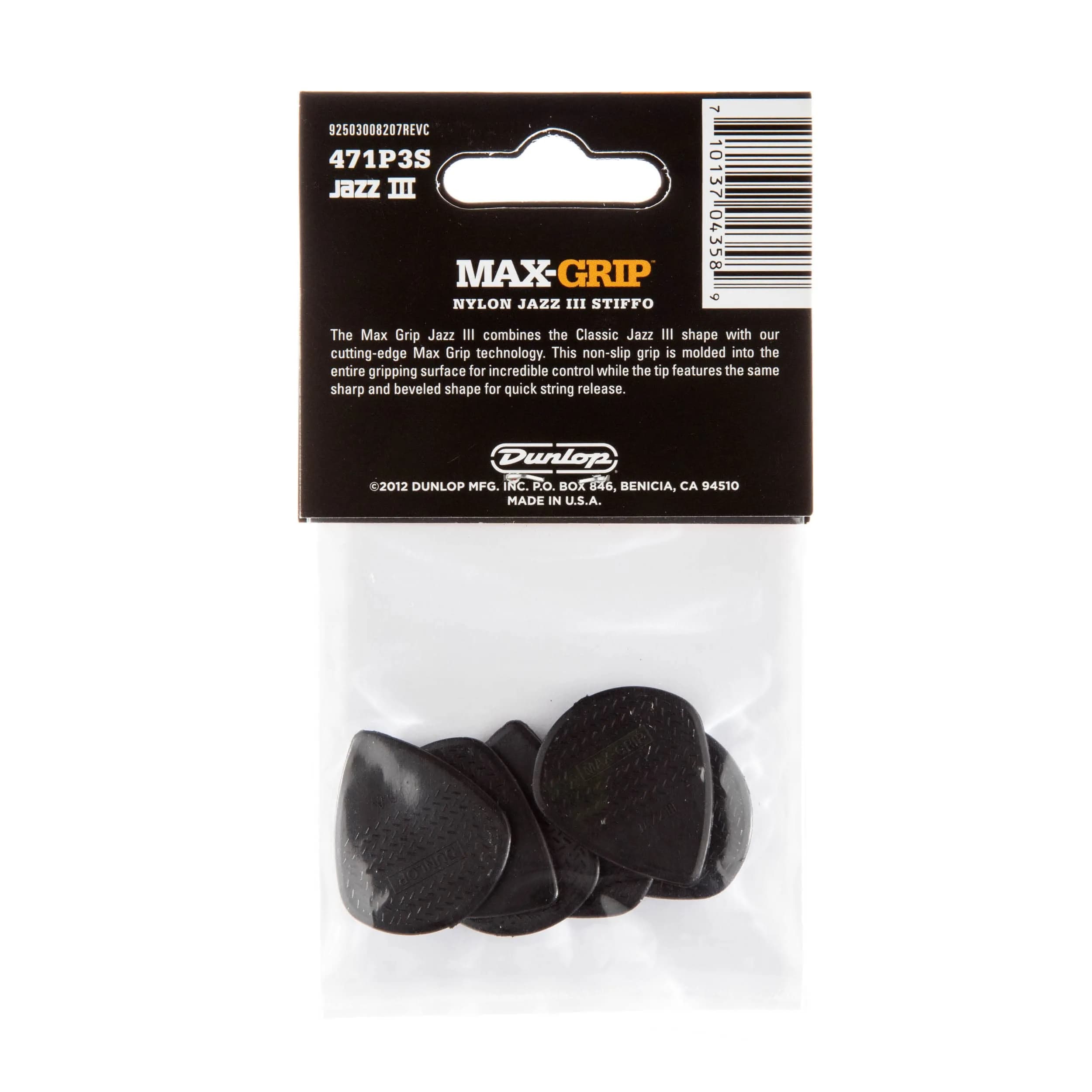 Jim Dunlop Max-Grip Jazz III Stiffo Picks 1.38mm (6 Pack) | Precision Control for Guitarists - view 5