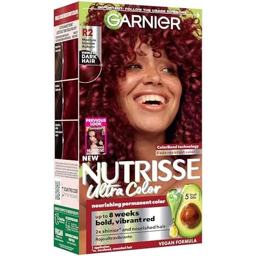 Garnier Nutrisse Ultra Color R2 Medium Intense Auburn Hair Dye | Permanent, Vegan & Cruelty-Free thumbnail 1