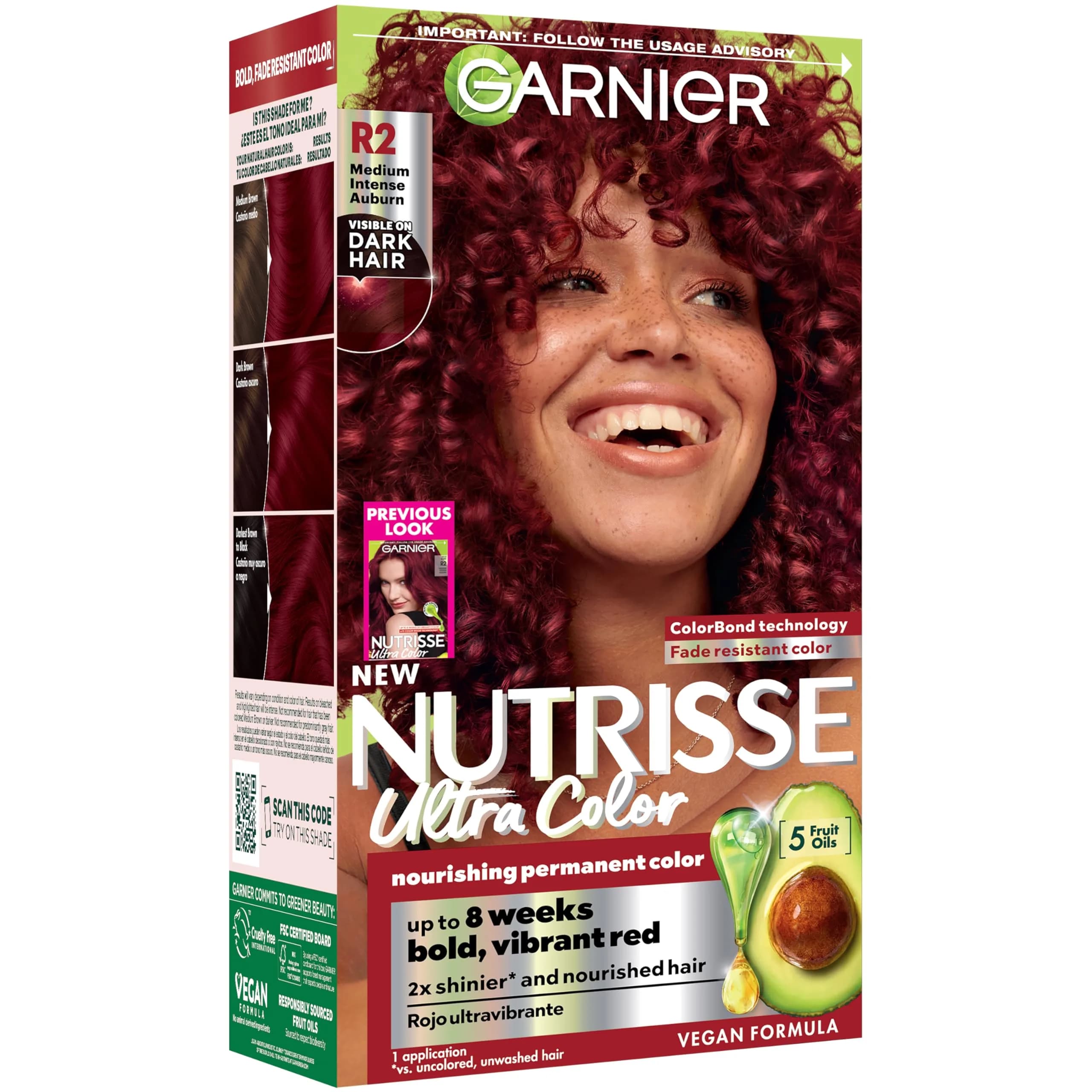 Garnier Nutrisse Ultra Color R2 Medium Intense Auburn Hair Dye | Permanent, Vegan & Cruelty-Free - main product image