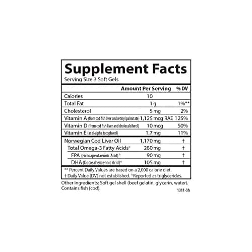 Carlson Cod Liver Oil Minis 280 mg Omega-3s + Vitamins A & D3 | 100 Mini Softgels (300 Soft Gels Total) thumbnail 4