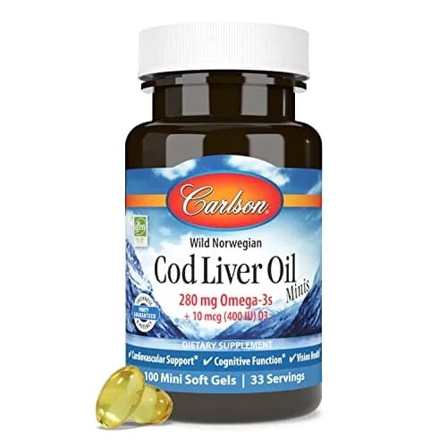 Carlson Cod Liver Oil Minis 280 mg Omega-3s + Vitamins A & D3 | 100 Mini Softgels (300 Soft Gels Total) thumbnail 5