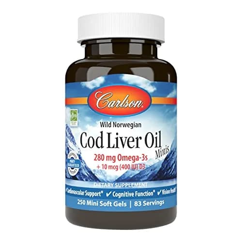 Carlson Cod Liver Oil Minis 280 mg Omega-3s + Vitamins A & D3 | 250 Mini Softgels (250 Count) thumbnail 1