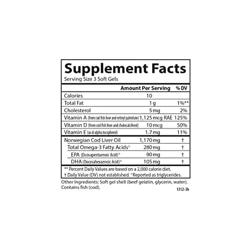 Carlson Cod Liver Oil Minis 280 mg Omega-3s + Vitamins A & D3 | 250 Mini Softgels (250 Count) thumbnail 4