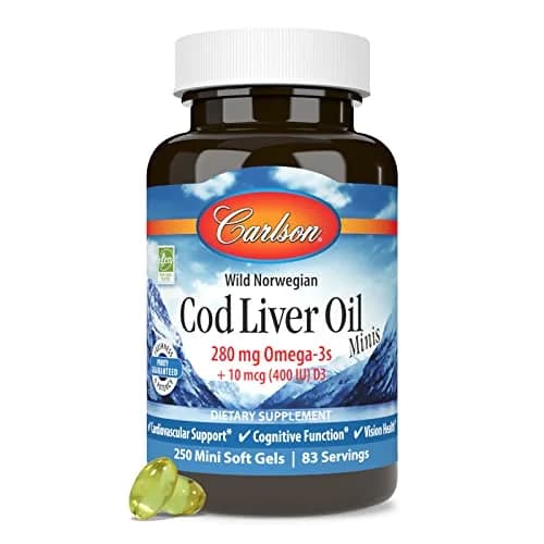 Carlson Cod Liver Oil Minis 280 mg Omega-3s + Vitamins A & D3 | 250 Mini Softgels (250 Count) thumbnail 5