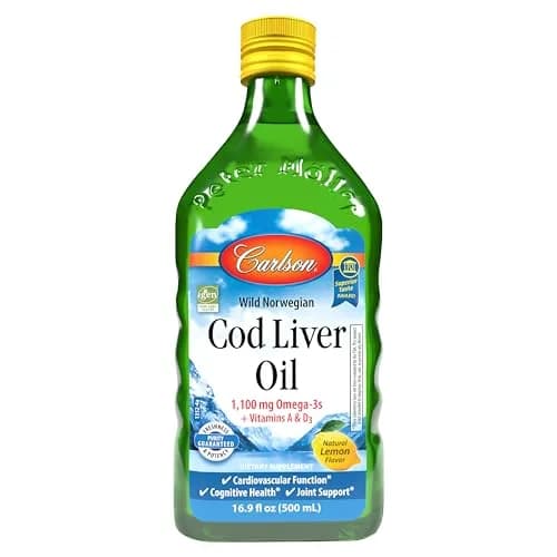 Carlson Cod Liver Oil Lemon 500 mL (16.9 Fl Oz) | 1100 mg Omega-3s, Heart & Brain Health thumbnail 1