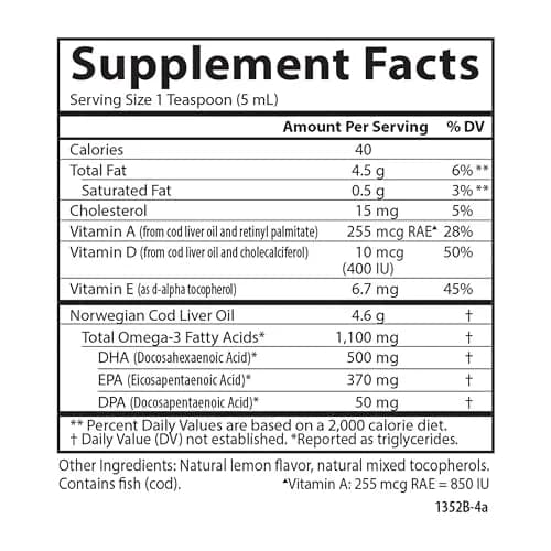Carlson Cod Liver Oil Lemon 500 mL (16.9 Fl Oz) | 1100 mg Omega-3s, Heart & Brain Health thumbnail 9