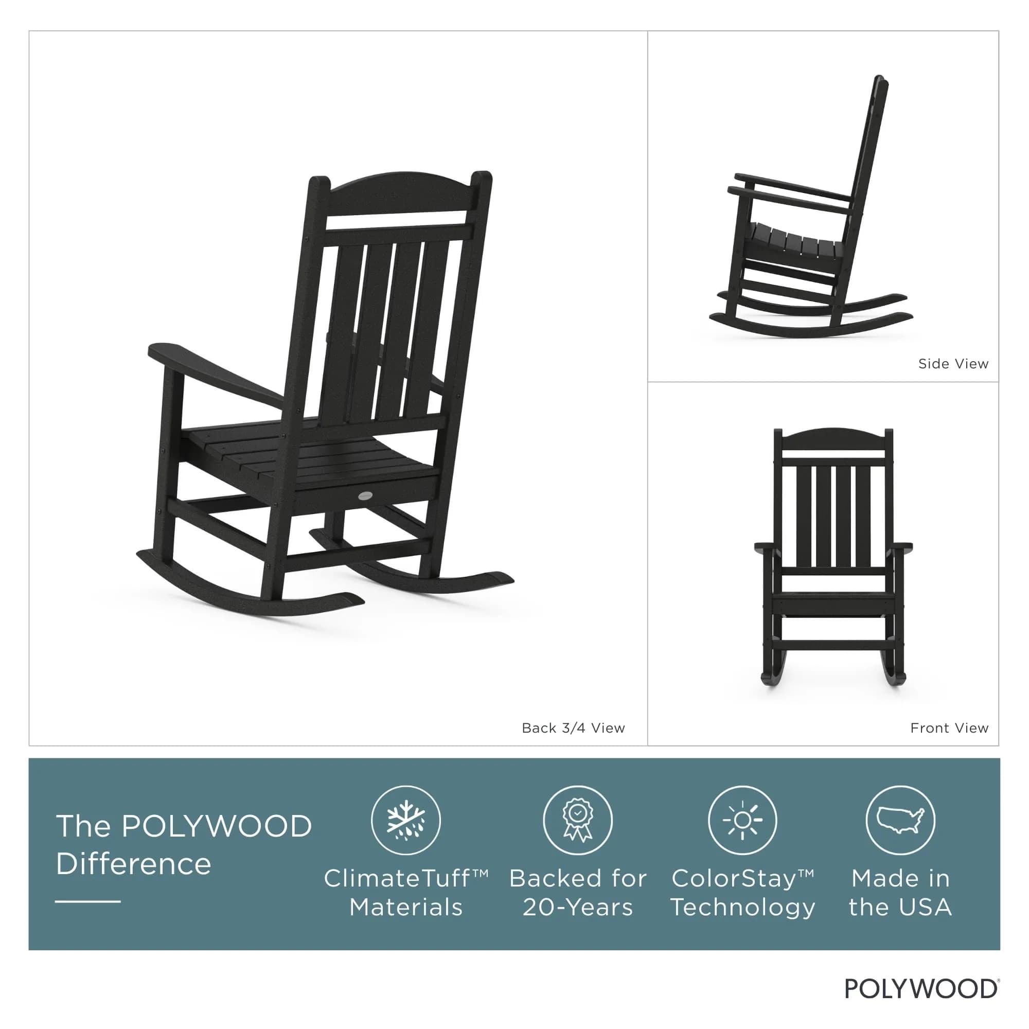 Polywood Presidential Rocking Chair in Black | Durable HDPE Outdoor Furniture (70-120 chars) thumbnail 2