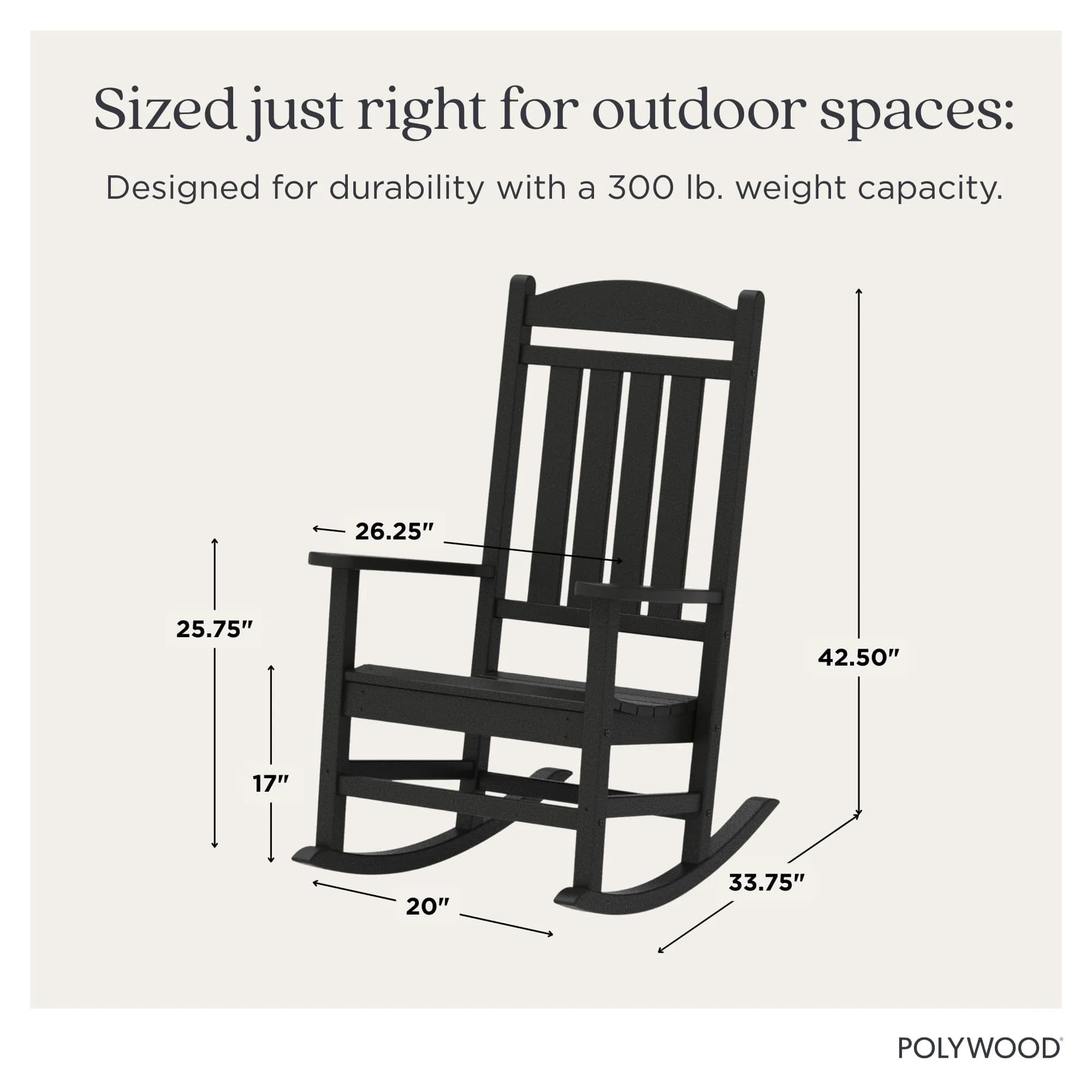 Polywood Presidential Rocking Chair in Black | Durable HDPE Outdoor Furniture (70-120 chars) thumbnail 3