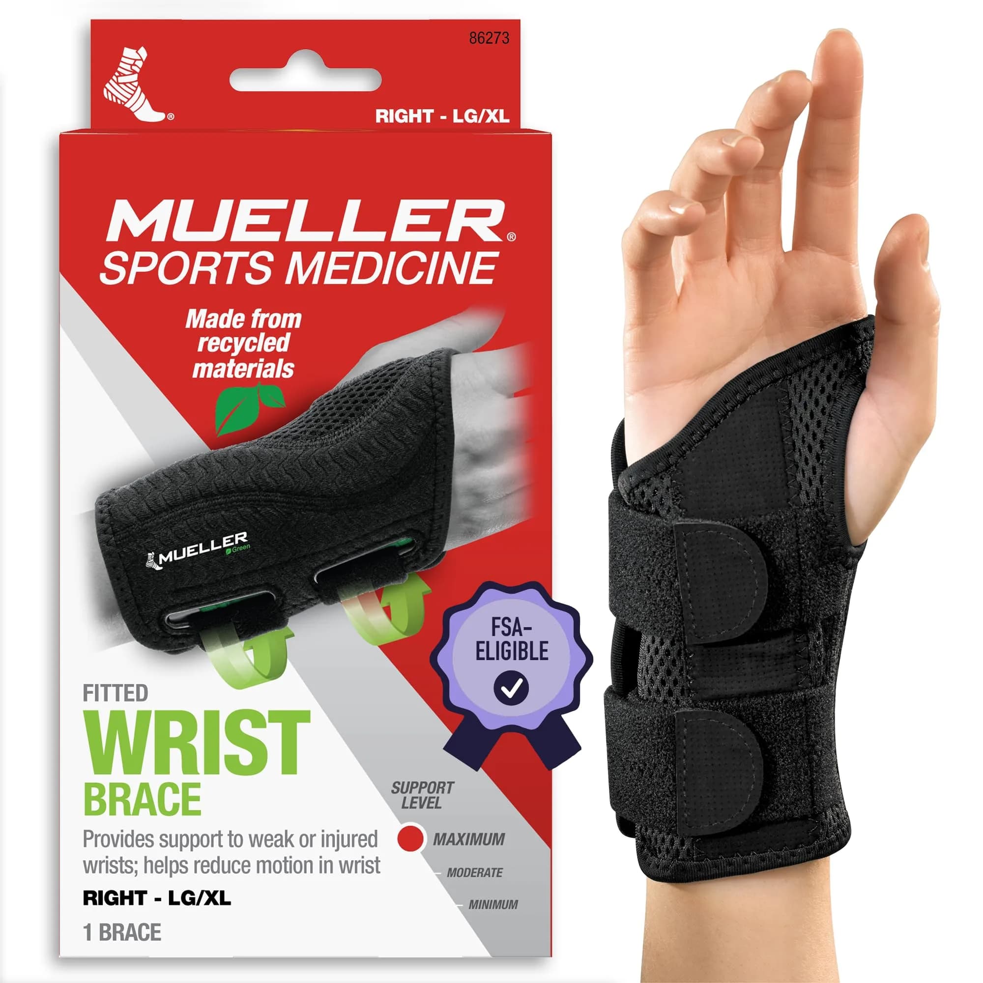 MUELLER Sports Medicine Green Fitted Wrist Brace for Men & Women | Carpal Tunnel & Tendonitis Support, Large/X-Large — Large/X-Large