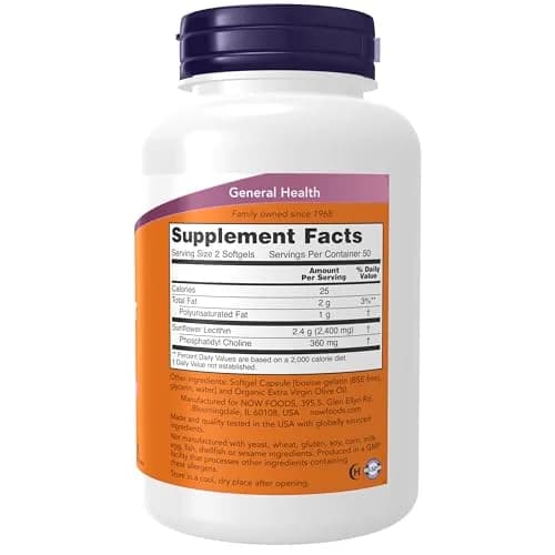 NOW Supplements Sunflower Lecithin 100 Softgels | Phosphatidyl Choline for Cell Support thumbnail 2