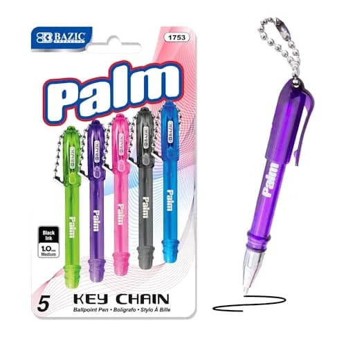 BAZIC PRODUCTS Palm Mini Ballpoint Pens, Key Chain, Black Ink, Medium, 5 Ct | Compact, Refillable, Dependable Performance thumbnail 1