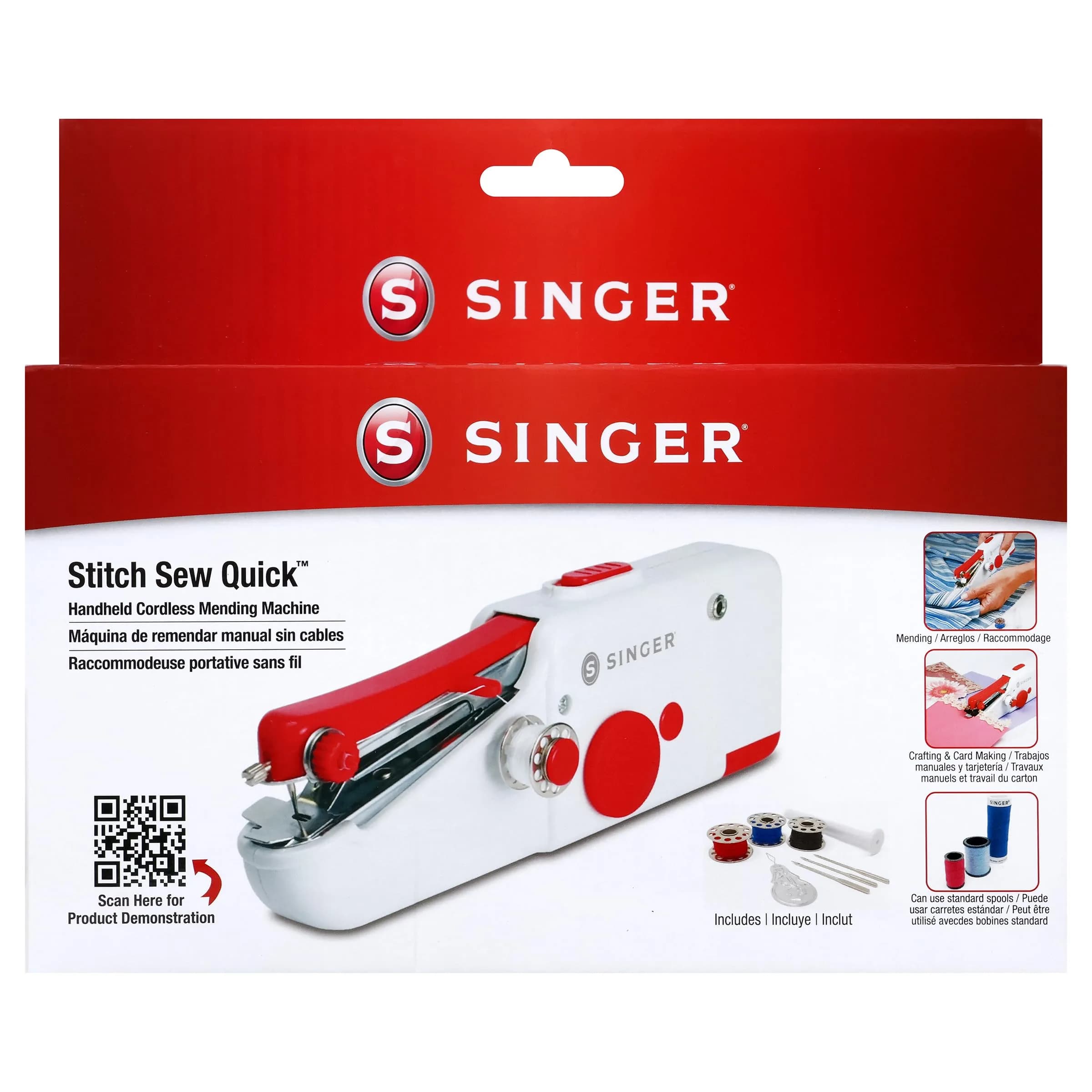 SINGER Stitch Sew Quick Portable Handheld Mending Machine | Lightweight & Cordless for Quick Repairs — White Red