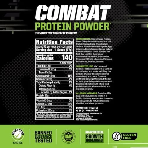 MusclePharm Combat Protein Powder, 4.2 lb | 25g Protein, Gluten Free, Chocolate Milk Flavor thumbnail 2