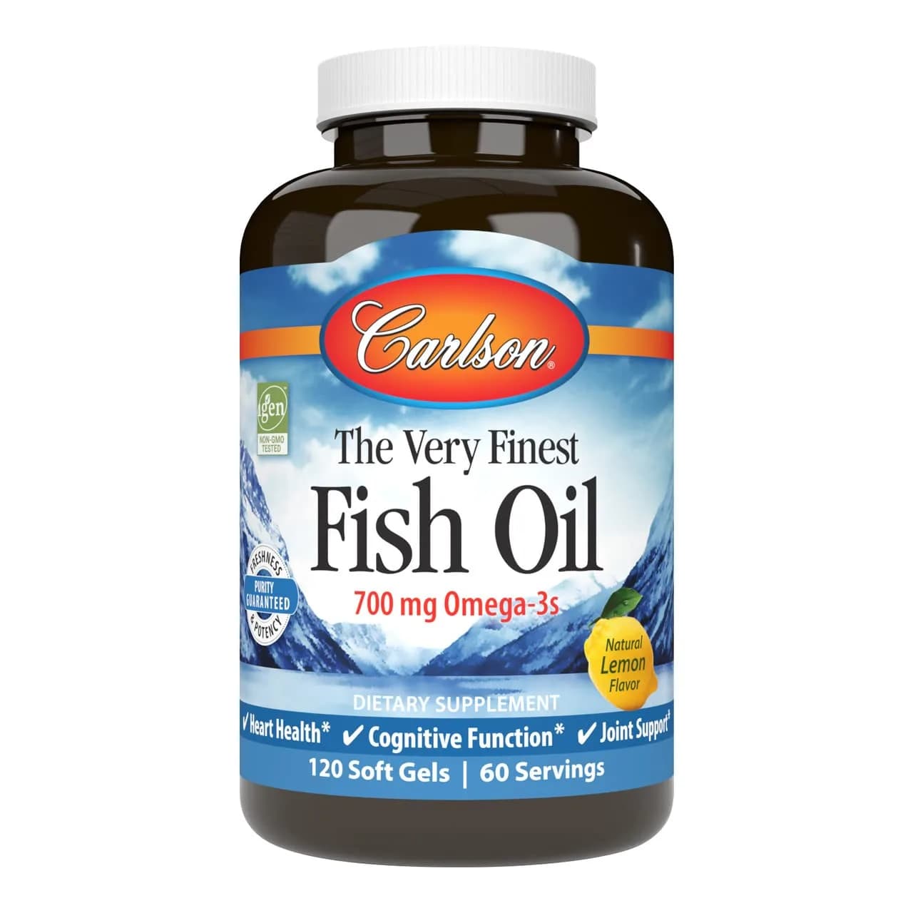 Carlson The Very Finest Fish Oil, 700 mg, Omega-3s, Lemon, 120 Softgels | Heart & Brain Support - main product image